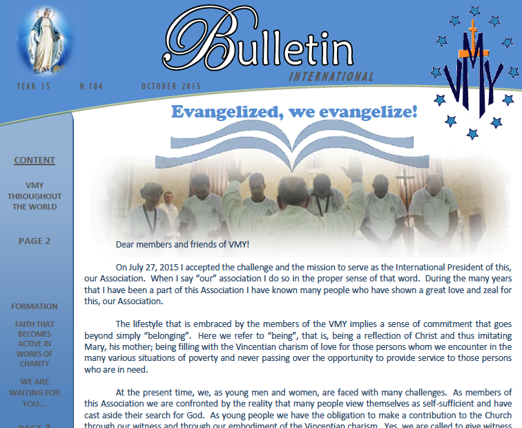 October Bulletin of Vincentian Marian Youth
