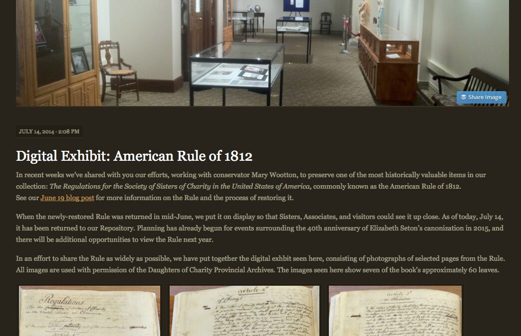 Digital Exhibit: Sisters of Charity American Rule of 1812