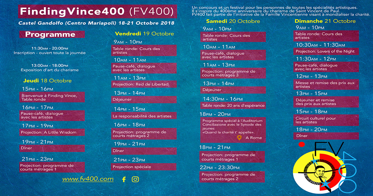 Calendrier du Symposium « Trouver Vicente 400 »